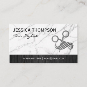 Sissors Hair-Logotyp Marble Trä Trim Visitkort