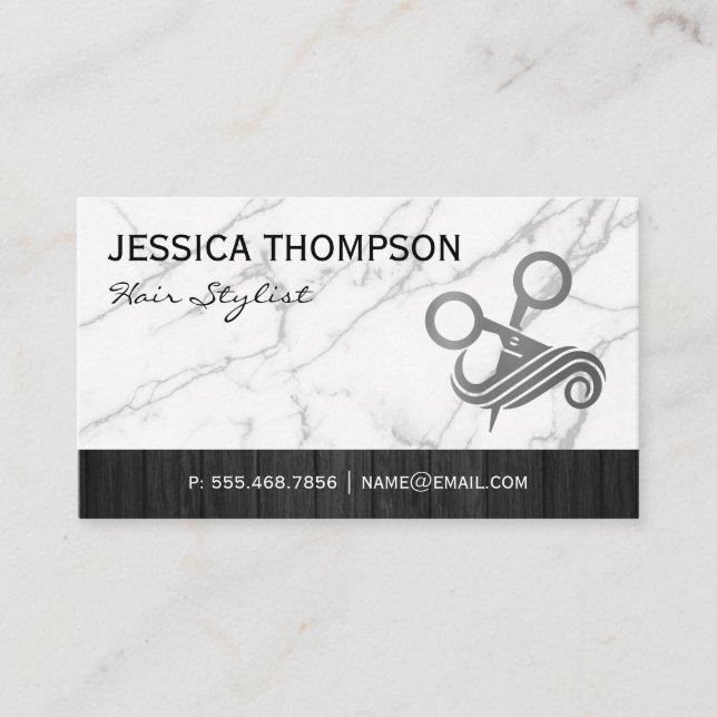 Sissors Hair-Logotyp | Marble | Trä Trim Visitkort (Framsida)
