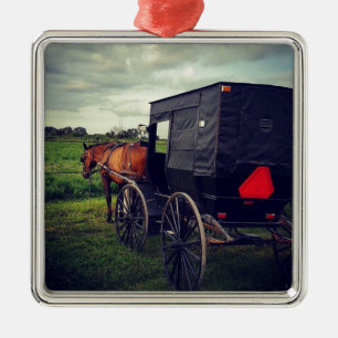 Sist natt i en Amish gemenskap, Amish häst Julgransprydnad Metall