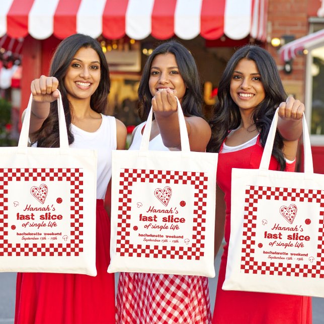 Sista biten pizza möhippa veckoslut fest banner tygkasse (Skapare uppladdad)