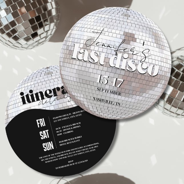 Sista Disco 70-talet Bachelorette Helg Itinerary Inbjudningar (Last Disco 70s Bachelorette Weekend Itinerary Details Invitation)