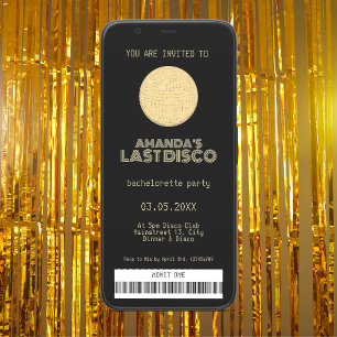 Sista Disco Bachelorette Party Golden Biljett Inbjudningar