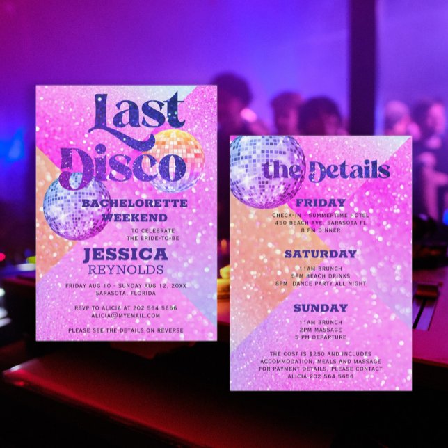 Sista disco retro 70 bachelorette helg inbjudningar (Skapare uppladdad)