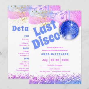 Sista Diskoteket Glamourös Retro Blå Rosa Henparty Inbjudningar