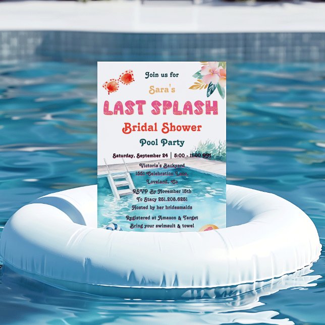 Sista doppet pool-tematisk möhippa bröllopsfest inbjudningar (Last Splash Pool pool-themed watercolor tropical flower Bachelorette Bridal Shower Invitation)