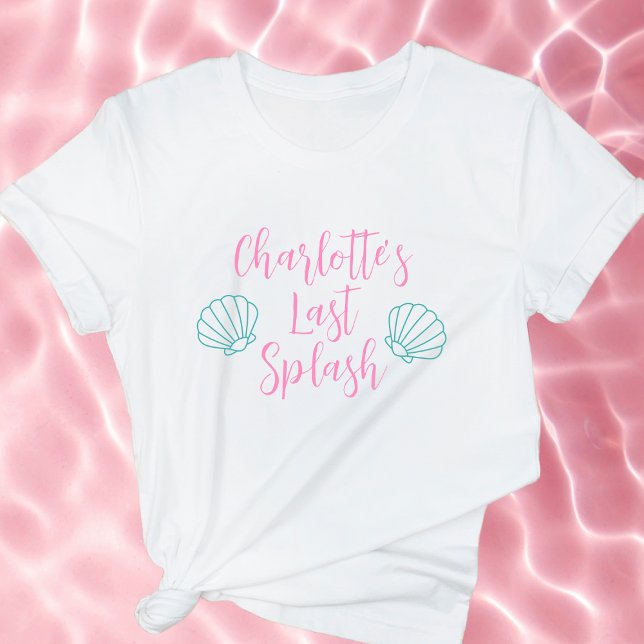Sista doppet Tropisk strandskal Möhippa T Shirt (last splash bachelorette party shirt shell beach ocean pink turquoise)