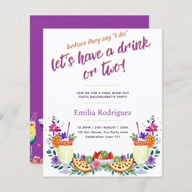 Sista fling fiesta cocktails tacos möhippa (Fram/baksida)