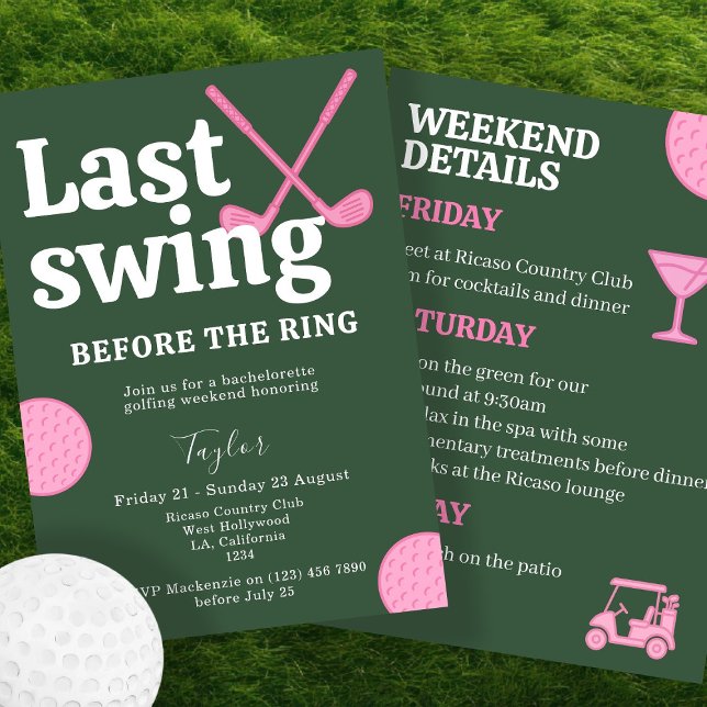 Sista gången före Ring Golf Bachelorette Inbjudningar (Last Swing Before The Ring Golf Bachelorette Invitation by Ricaso. Bride to be golfing weekend)
