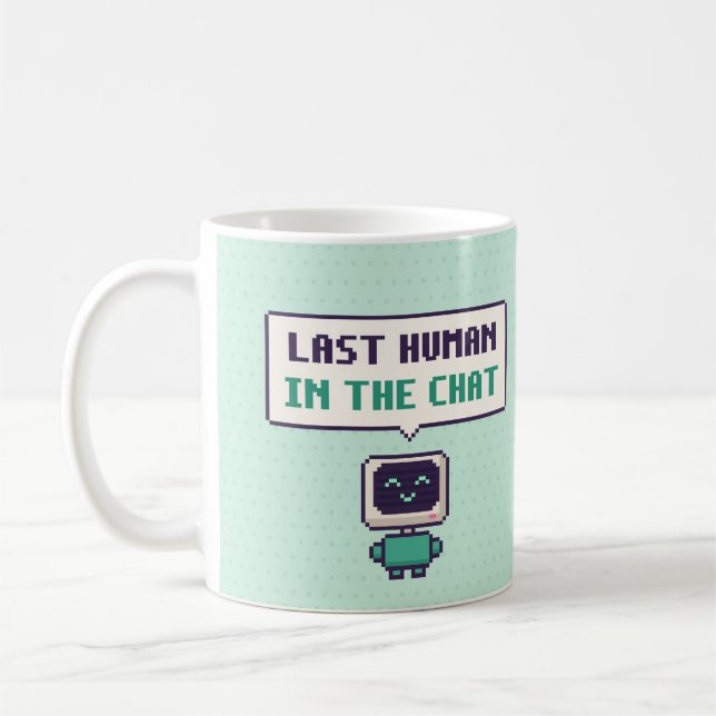 Sista människan i chatten Rolig AI Pixel-mugg Kaffemugg (Vänster)