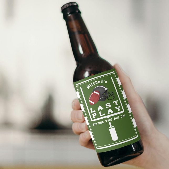 Sista matchen för fotbollssällskap innan den stora ölflaska etikett (Football Bachelor Party Last Play Before Big Day Beer Bottle Label
)