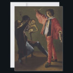 Sista ölen innan festen tar slut kort<br><div class="desc">Denna design har en målning av konstnären Judith Leyster (1609–1660), som var verksam under den holländska guldåldern. Den visar två manliga figurer som festar och ägnar sig åt vild fest, njuter av öl och cigaretter tillsammans. Scenen är inställd på natten före fastan, då människor ofta festar i vildaste laget för...</div>