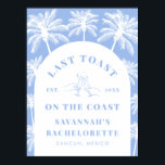 Sista popup på Kusten Beach Blue Bachelorette Poster<br><div class="desc">Vi presenterar vår "Last Toast on the Kusten" Beach Blue Bachelorette Poster, perfektens mittpunkt för er firande i havet! Den här poster har en fantastisk kustinspirerad design i klara blåa nyanser, som anger tonen för en oförglömlig servettfest på stranden. Oavsett om du hänger upp det på ett strandhus eller använder...</div>