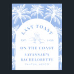 Sista popup på Kusten Beach Blue Bachelorette Poster<br><div class="desc">Vi presenterar vår "Last Toast on the Kusten" Beach Blue Bachelorette Poster, perfektens mittpunkt för er firande i havet! Den här poster har en fantastisk kustinspirerad design i klara blåa nyanser, som anger tonen för en oförglömlig servettfest på stranden. Oavsett om du hänger upp det på ett strandhus eller använder...</div>