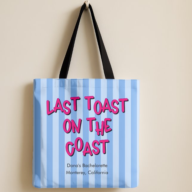 Sista popup på Kusten Blue + Shock rosa Bach Resa Tygkasse (last toast on the coast tote bag)