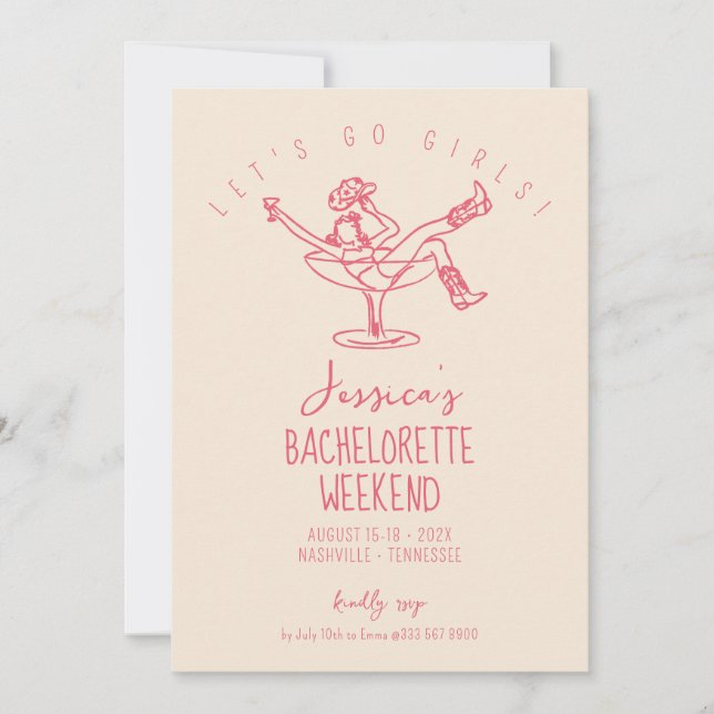 Sista rodeo Bachelorette Helg Funky hand plockade Inbjudningar (Framsida)