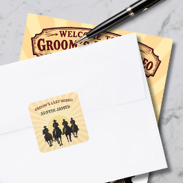 Sista Rodeo Cowboys Solnedgång Brudgummens Namn Sä Fyrkantigt Klistermärke