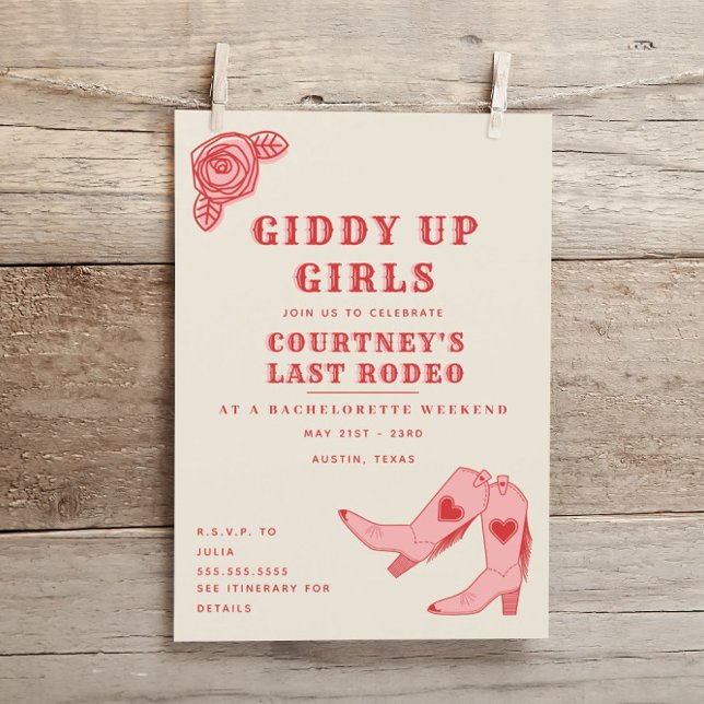 Sista Rodeo Giddy Up Sällskapsresa Helg Itinerary Inbjudningar (Skapare uppladdad)
