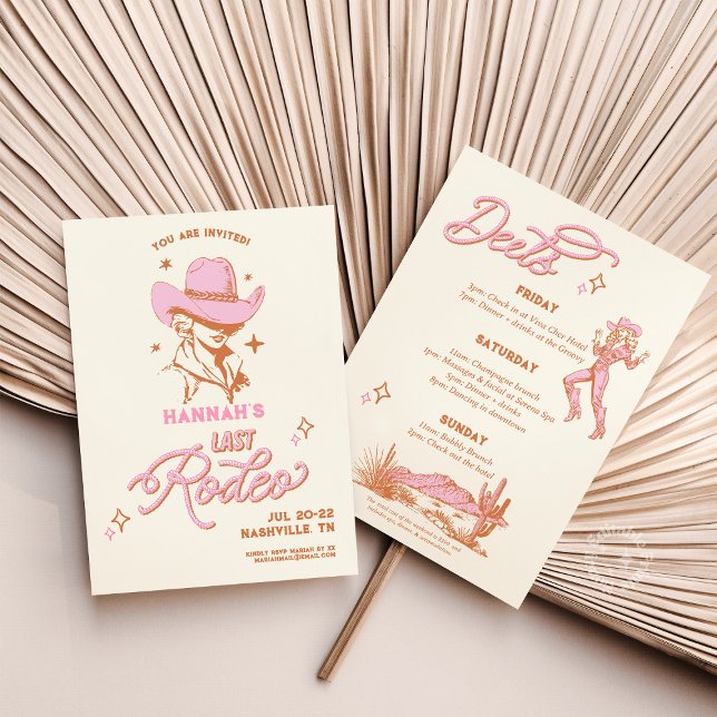 Sista Rodeo Retro Cowgirl Itinerary Bach Inbjudningar ( last rodeo, cowgirl itinerary, bach itinerary, retro bachelorette, western party, nash bash, bride )