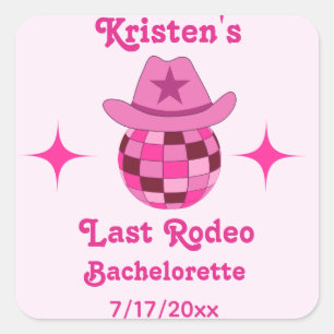 Sista Rodeo Rosa Disco Cowgirl Henparty Fyrkantigt Klistermärke
