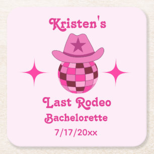 Sista Rodeo Rosa Disco Cowgirl Senterparty Underlägg Papper Kvadrat