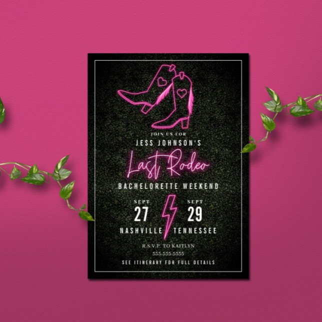 Sista Rodeo Rosa Neon Cowboy Stövlar Bachelorette  Inbjudningar (Skapare uppladdad)