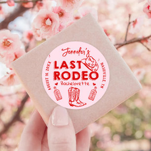 Sista Rodeo Rosa Röd Cowgirl Sällskapsfest Runt Klistermärke