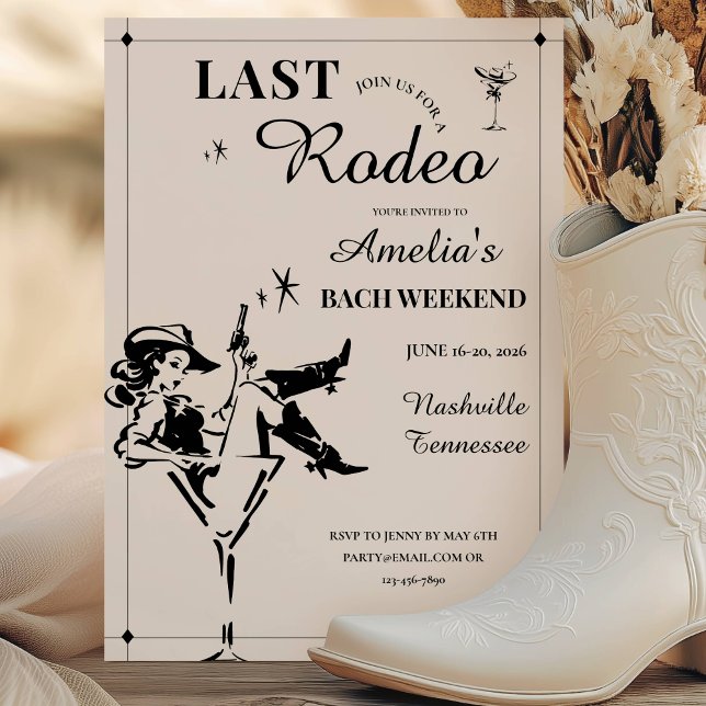 Sista Rodeo Sällskapsresa Helg Itinerary Inbjudningar (Last Rodeo Bachelorette Weekend Itinerary Invitation)