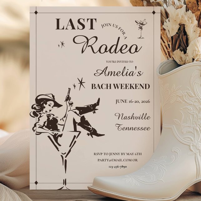 Sista Rodeo Sängvätning Weekend Itinerary blir Inbjudningar (Last Rodeo Bachelorette Weekend Itinerary Invitation)