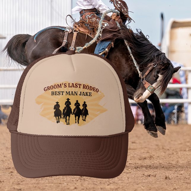 Sista Rodeon Bästis Custom Namn Cowboy Solnedgång Keps (Last Rodeo Best Man Custom Name Cowboy Sunset Trucker Hat)