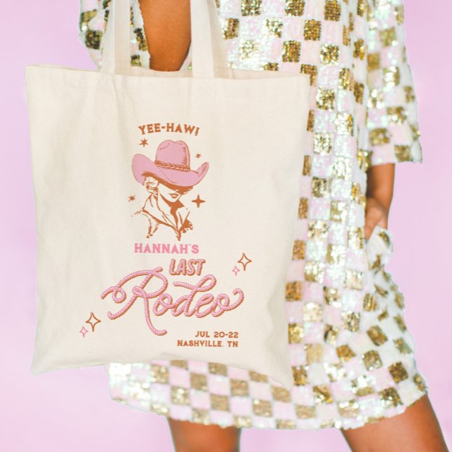 Sista Rodeon Retro Cowgirl Möhippa Tygkasse (last rodeo bachelorette tote bag)