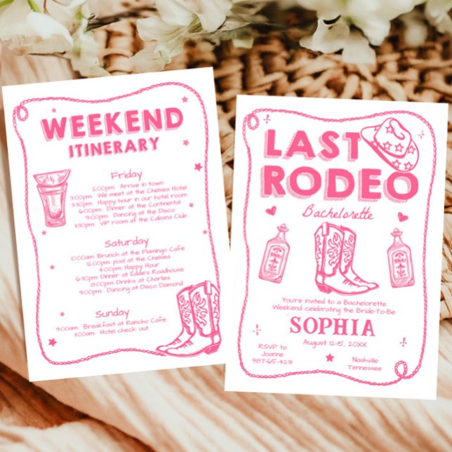 Sista Rodeon Rosa Sängkammarweekendfesten Inbjudningar (Skapare uppladdad)