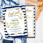 Sista segel före slöjan vid kustbriden Helg Inbjudningar<br><div class="desc">Fira den blivande bruden i stil med vår "Last Sail before the Veil"-samling i helg - perfekt nautiskt tema för kustgetrayer, strand-party, båtdagar eller tropiska kryssningar. Den här designen har chic maritima inslag som ankare, vinkara, segelbåtar och havsblues parade med elegant typografi för en roligt, feminin och oförglömligt helg med...</div>