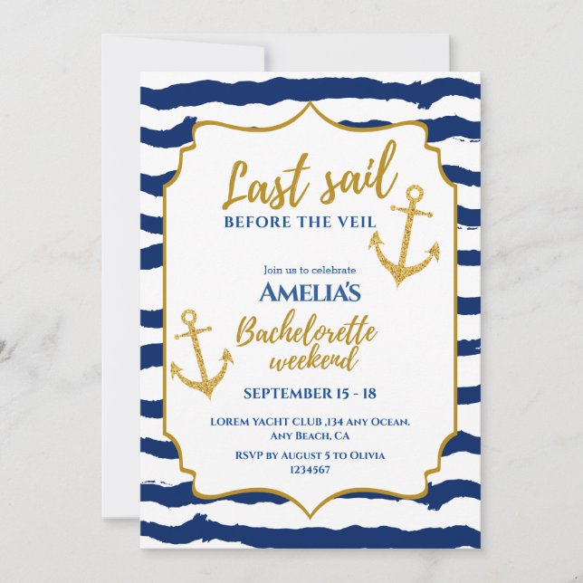 Sista segeln före slöjan Bachelorette Helg Inbjudningar (Framsida)