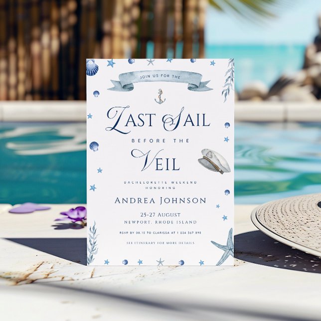 Sista segeln före Veil Nautical Bachelorette Inbjudningar (Skapare uppladdad)