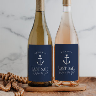 Sista segeln före Veil Nautical Bachelorette Vinflaska Etikett