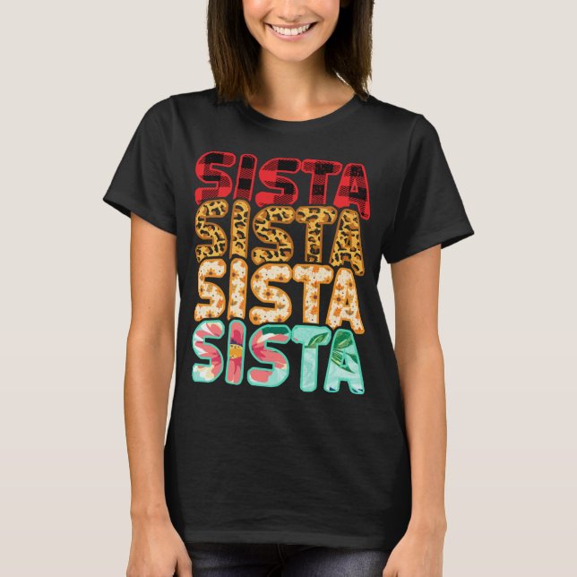 Sista Sister Leopard Red Play Solros Morsa T Shirt (Framsida)
