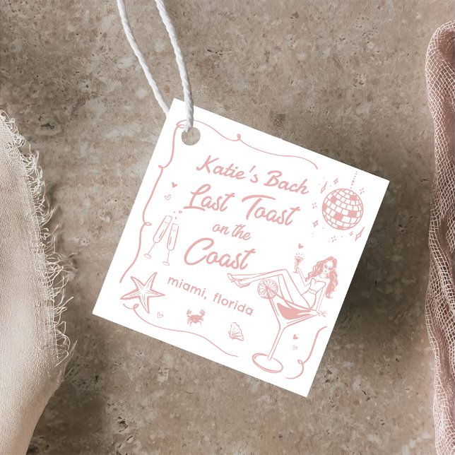 Sista skål Kust Strand Rosa Sällskapsresa Bröllops Gåvor Etiketter (Skapare uppladdad)