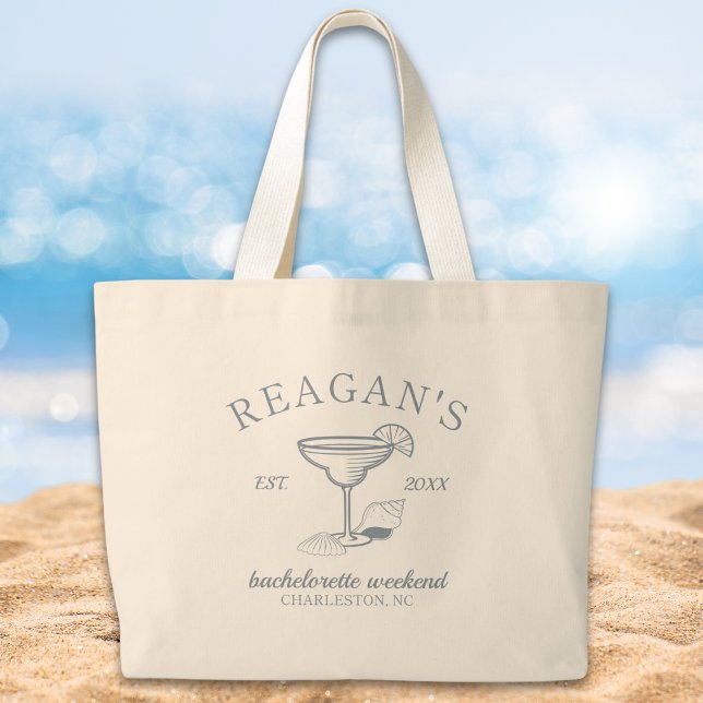 "Sista skålen på kusten" Strandmöhippa Jumbo Tygkasse ("last toast on the coast" bachelorette party girls weekend personalized tote beach bag party favor)