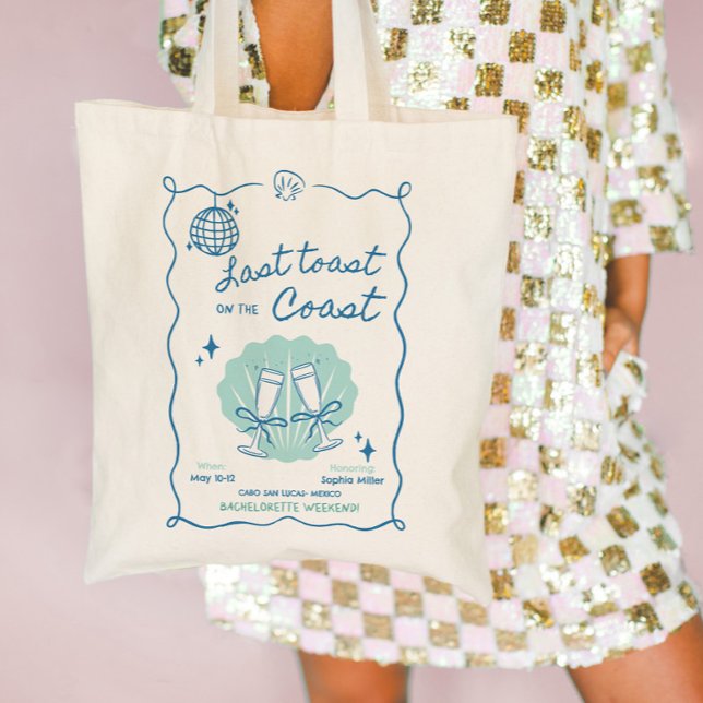 Sista skålen vid kusten Systerparty-helg Tygkasse (Last Toast on the Coast Bachelorette Weekend Tote Bag)