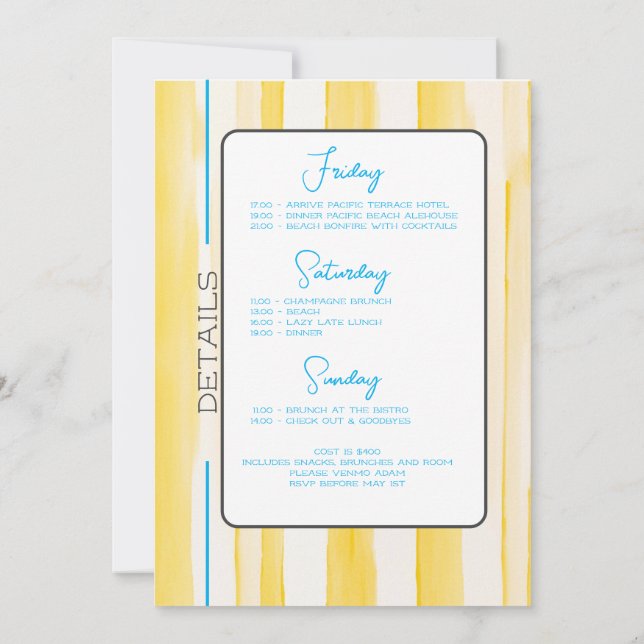 Sista skon på Kusten Bachelorette Helg Inbjudningar (Baksida)