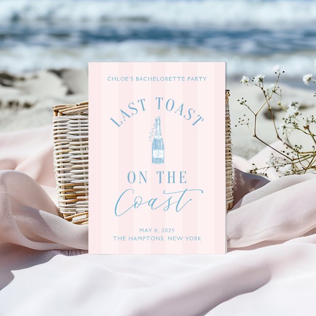 Sista skon på Kusten Bachelorette Resa Inbjudan (Last toast on the coast Invitation | Hamptons Bachelorette Trip | Elegant Beach Party Details)