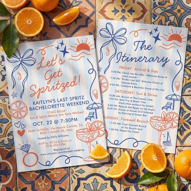 Sista Spritz Amalfi-kusten Systerbrud Resplan Inbjudningar (Skapare uppladdad)