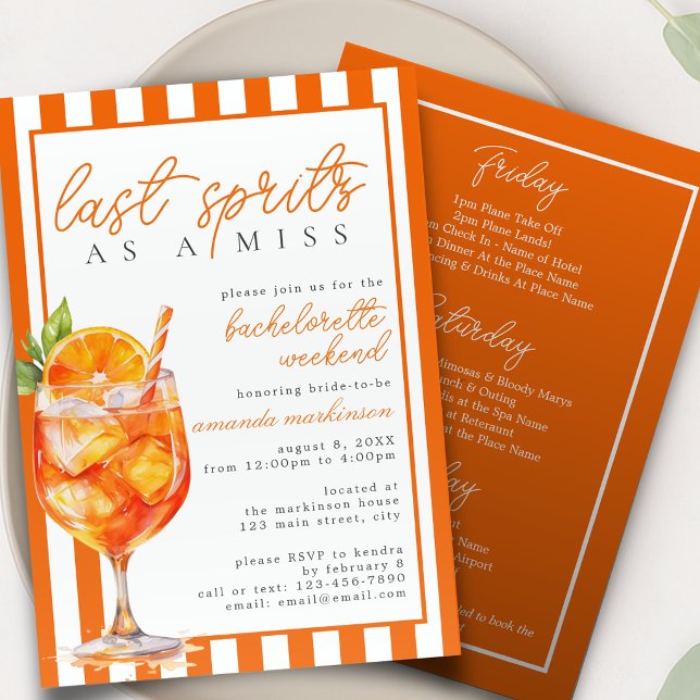 Sista Spritz som ogift Orange Aperol möhippa Inbjudningar (Skapare uppladdad)