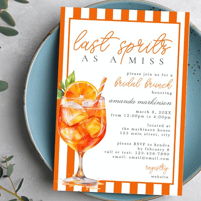 Sista Spritz som ungmö Aperol Bröllopsbrunch Inbjudningar (Skapare uppladdad)
