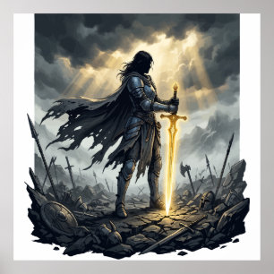 Sista Stående Mörk Fantasy Krigare Episk Strid Poster