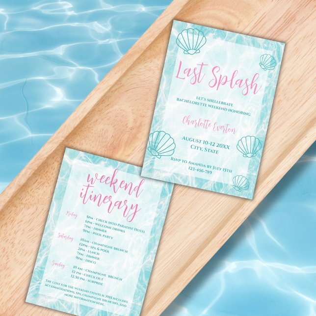 Sista Stänk-beach Bachelorette Helg Itinerary Inbjudningar (last splash bachelorette invitation weekend itinerary shell beach bachelorette party)