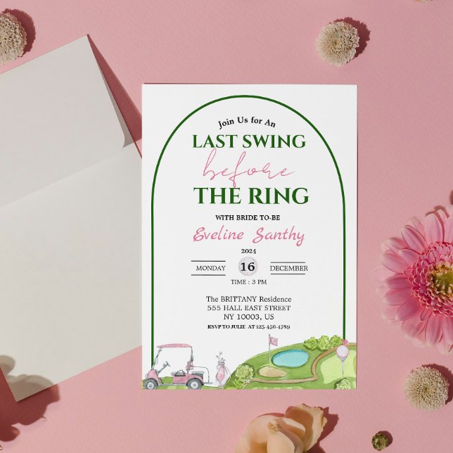 Sista svängen innan ringen Golf Bröllopsduschbåge Inbjudningar (Last Swing Before the Ring Golf Bridal Shower Arch Invitation)