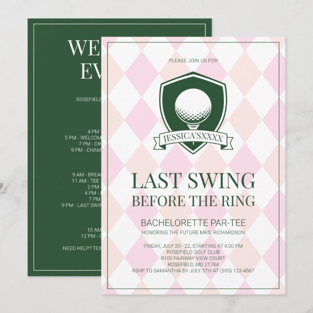 Sista svängen innan ringen golf möhippa inbjudningar (Fram/baksida)