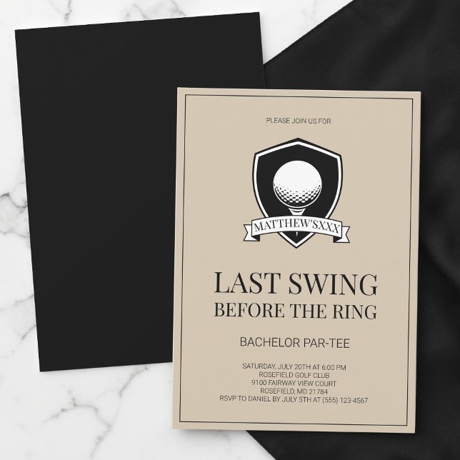 Sista svängen innan ringen Golf Sängkammarpingst Inbjudningar (Last Swing Before the Ring Golf Bachelor Party Invitation)