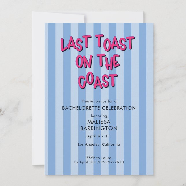 Sista Toast Blue Stripe Bachelorette w/QR-kod Inbjudningar (Framsida)